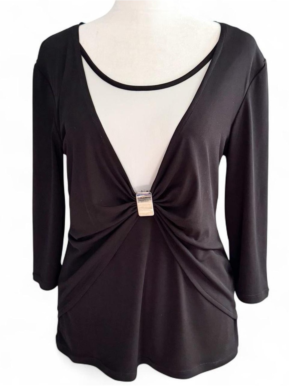 Vintage Y2K Studio I Black Stretch Top Silver Accent Size 8 Dressy Blouse